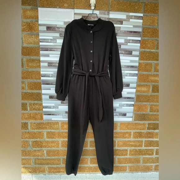 Zara Button Front Belted Jogger Jumpsuit small - Picture 1 of 10